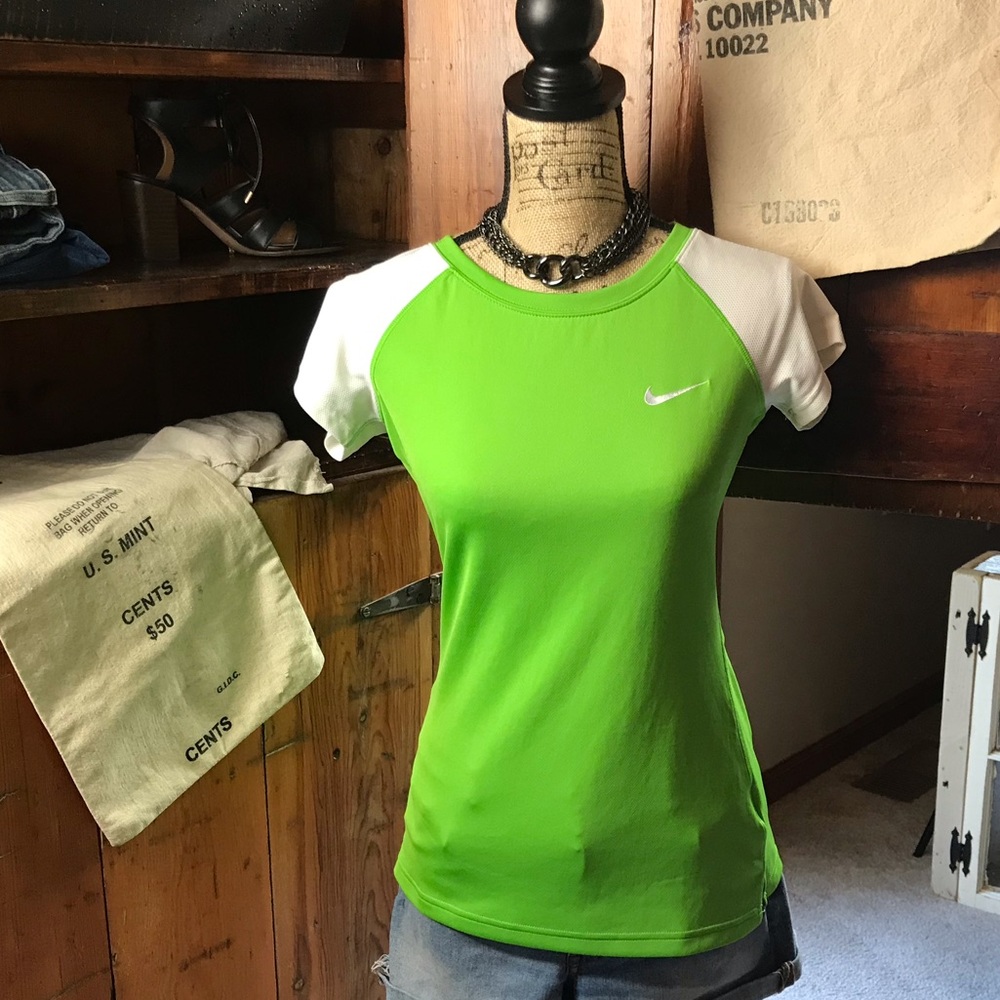 Nike green/ white dri fit short sleeved shirt